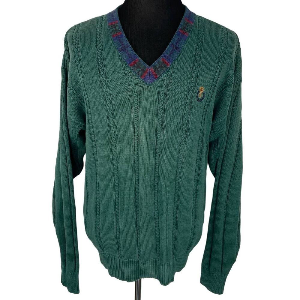 Vintage Chaps Ralph Lauren Preppy Green V Neck Sweater - Men's L